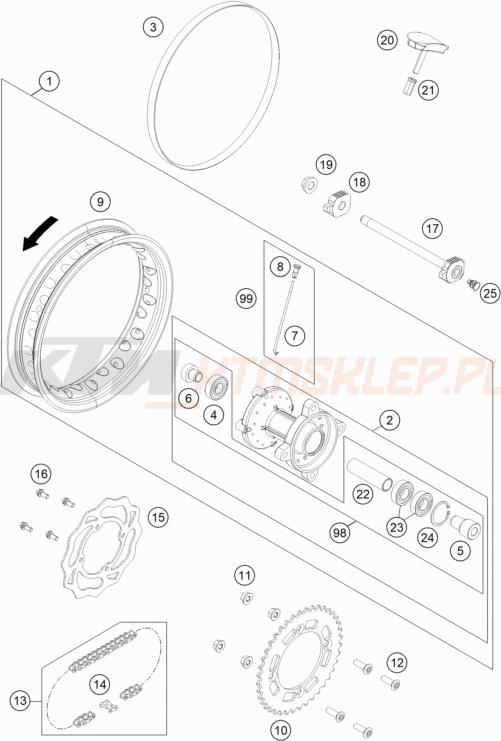 Schemat "koło tył" do KTM 50 SX FACTORY EDITION