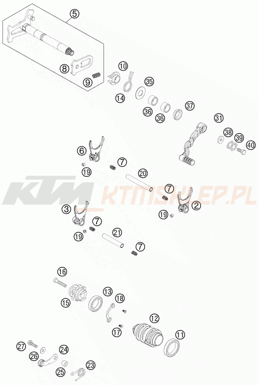 Schemat "skrzynia biegów-automat zmieniający " do KTM 505 SX ATV