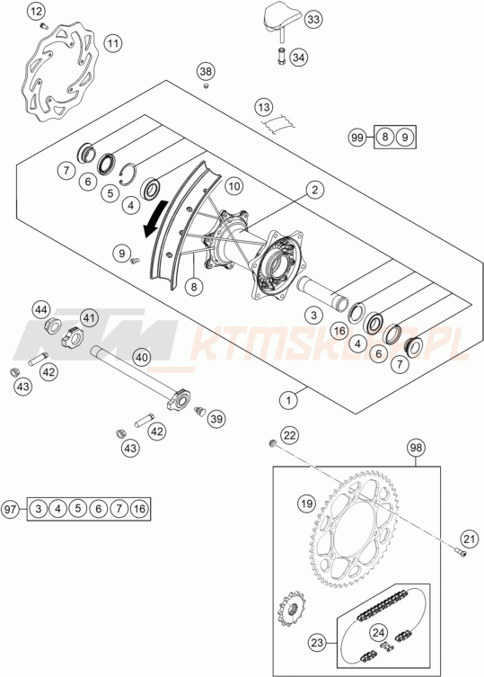 Schemat "koło tył" do KTM 250 XC