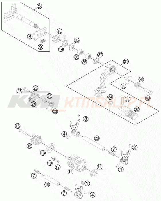 Schemat "skrzynia biegów-automat zmieniający " do KTM 250 SX-F