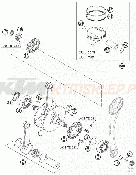 Schemat "wał korbowy, tłok" do KTM 560 SMR