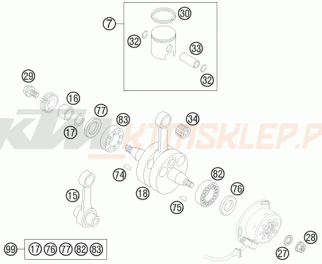 Schemat "wał korbowy, tłok" do KTM 85 SXS 17/14