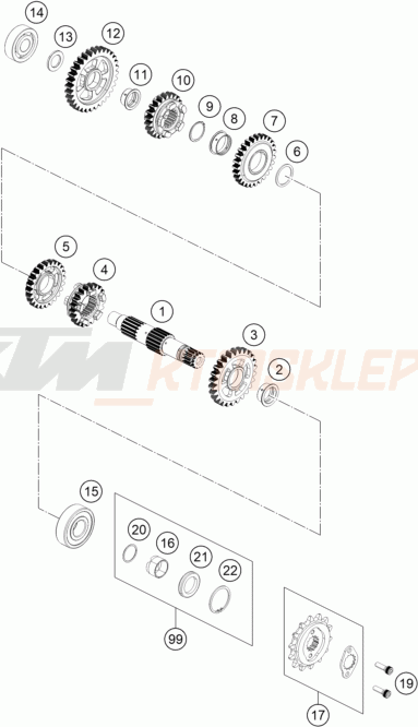 Schemat "skrzynia biegów - wałek zdawczy" do KTM RC 250 WHITE ABS