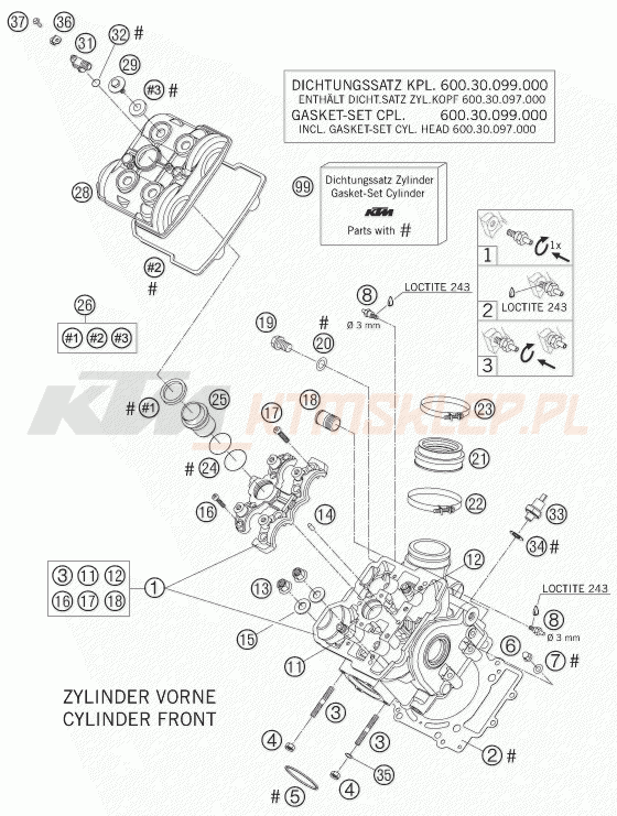 Schemat "głowica przód" do KTM 950 SUPERMOTO