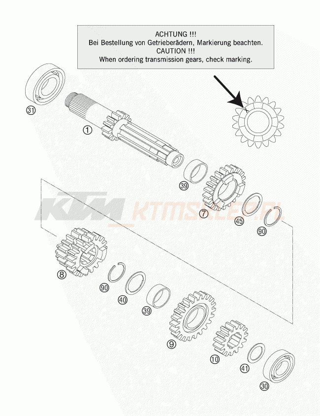 Schemat "TRANSMISSION I - MAIN SHAFT" do KTM 200 EXC