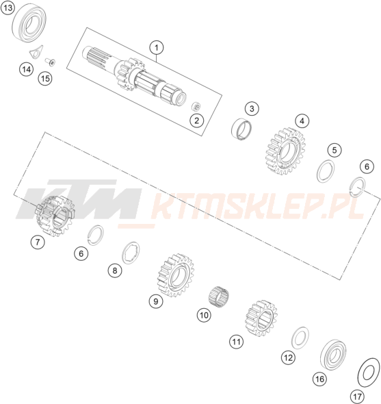 Schemat "TRANSMISSION I - MAIN SHAFT" do KTM 350 SX-F