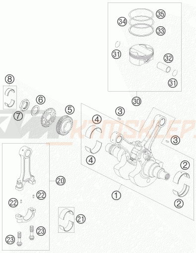 Schemat "wał korbowy, tłok" do KTM 950 SUPER ENDURO R