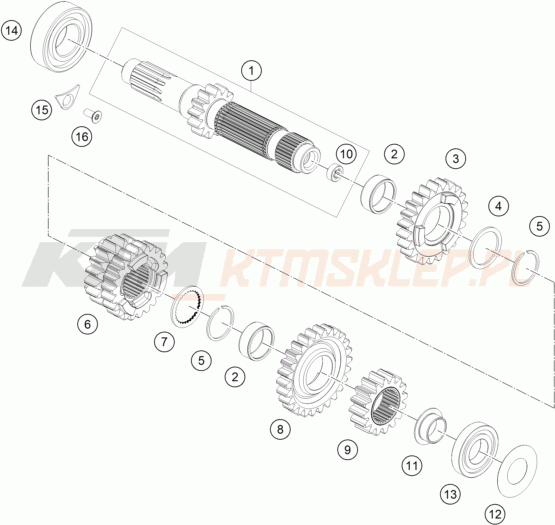 Schemat "TRANSMISSION I - MAIN SHAFT" do KTM 500 EXC-F CHAMPION EDITION