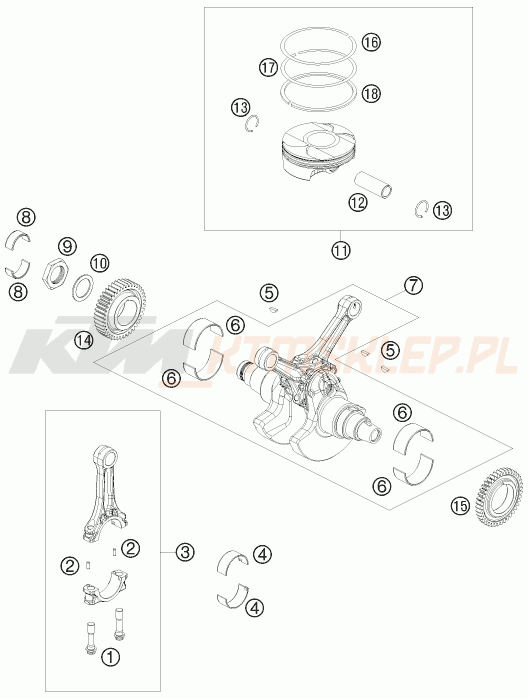 Schemat "wał korbowy, tłok" do KTM 1190 RC 8