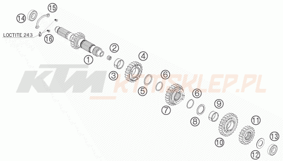 Schemat "TRANSMISSION I - MAIN SHAFT" do KTM 450 SMR