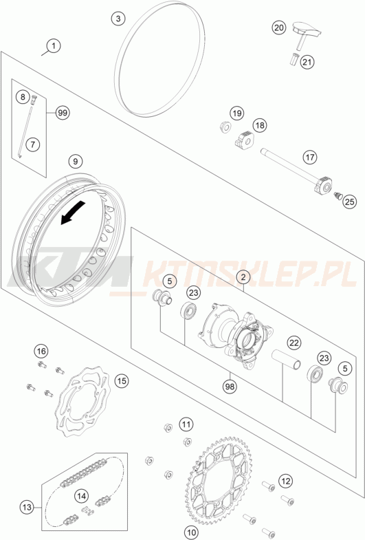 Schemat "koło tył" do KTM SX-E 3