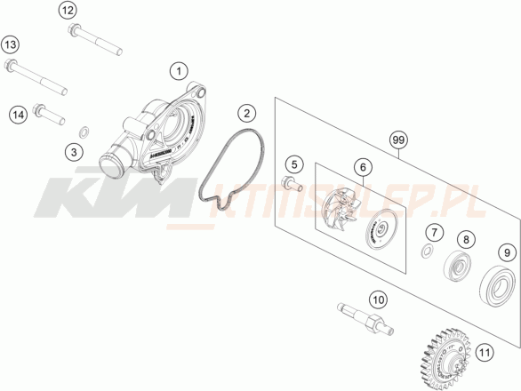 Schemat "pompa wody" do KTM 125 SX