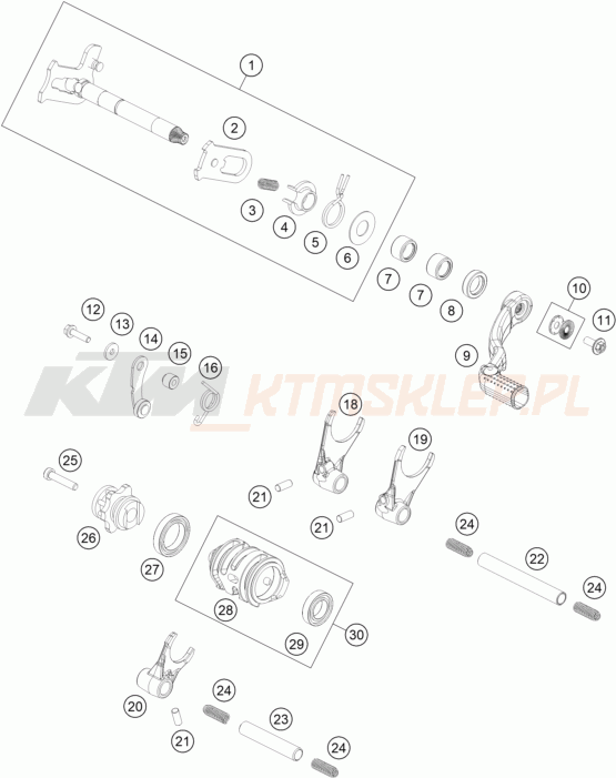 Schemat "skrzynia biegów-automat zmieniający " do KTM 125 SX