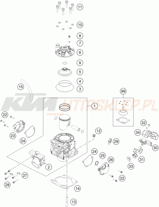 Schemat "cylinder, głowica" do KTM 300 XC-W HARDENDURO