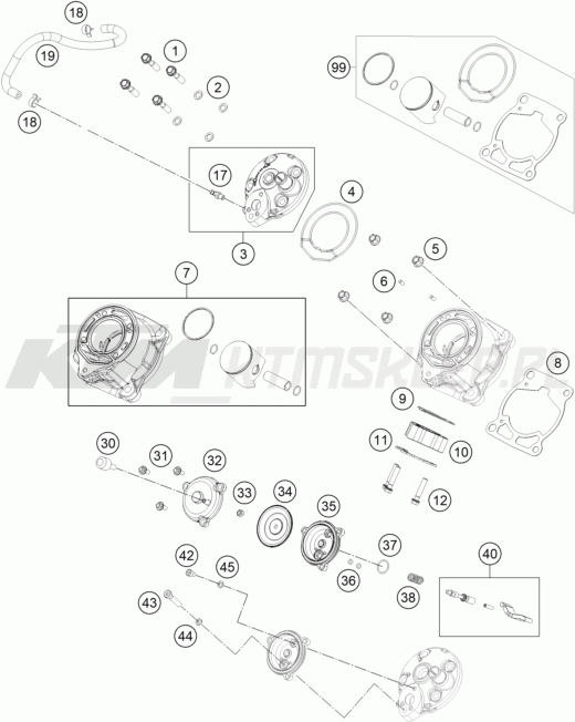 Schemat "cylinder, głowica" do KTM 65 SX