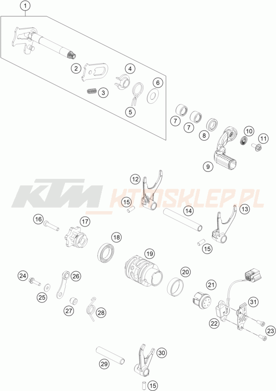 Schemat "skrzynia biegów-automat zmieniający " do KTM 250 EXC-F SIX DAYS