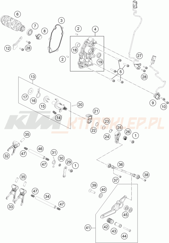 Schemat "skrzynia biegów-automat zmieniający " do KTM 990 DUKE