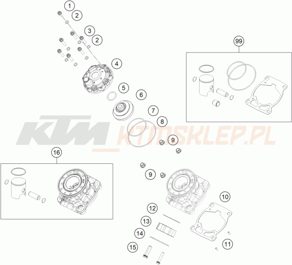 Schemat "cylinder, głowica" do KTM 50 SX